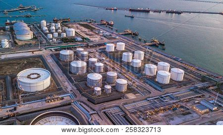 Aerial View Oil Terminal Is Industrial Facility For Storage Of Oil And Petrochemical Products Ready 