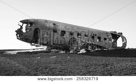 Plane Crash Dc3 Aeroplane On Black Beach Abandoned