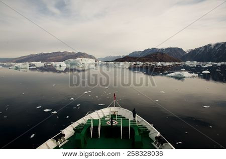 Icebergs And Expedition Ship - Scoresby Sound - Greenland
