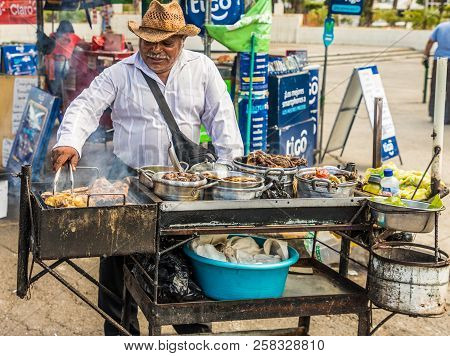 San Salvador. February 2018. A Bbq Stall In San Salvador In El Salvador