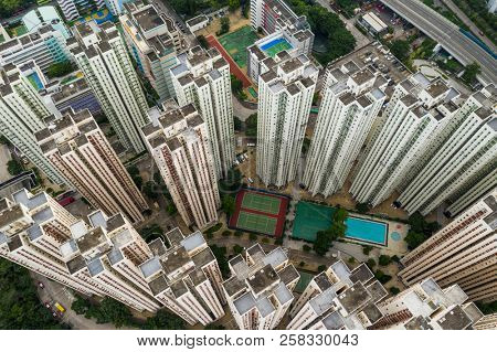 Kowloon Bay, Hong Kong 03 September 2018:-Top down view of Hong Kong residential building