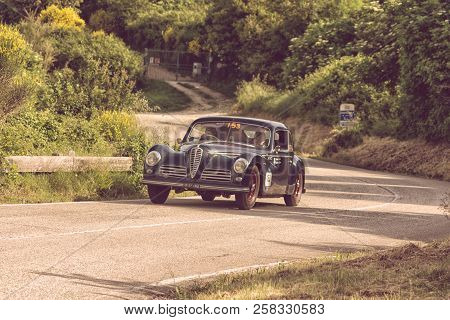 PESARO COLLE SAN BARTOLO , ITALY - MAY 17 - 2018 : FERRARI 340 AMERICA SPIDER VIGNALE	1952 old racin