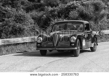 Pesaro Colle San Bartolo , Italy - May 17 - 2018 : Ferrari 340 America Spider Vignale	1952 Old Racin