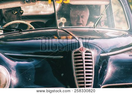 Pesaro Colle San Bartolo , Italy - May 17 - 2018 : Ferrari 340 America Spider Vignale	1952 Old Racin