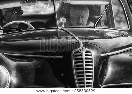 PESARO COLLE SAN BARTOLO , ITALY - MAY 17 - 2018 : FERRARI 340 AMERICA SPIDER VIGNALE	1952 old racin