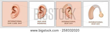 International Deaf Day Hear World Banner Concept Set. Realistic Illustration Of 4 International Deaf