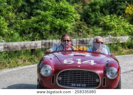 Pesaro Colle San Bartolo , Italy - May 17 - 2018 : Ferrari 340 America Spider Vignale	1952 Old Racin