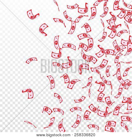 British Pound Notes Falling. Sparse Gbp Bills On Transparent Background. United Kingdom Money. Authe