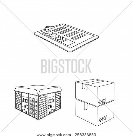 Logistics And Delivery Outline Icons In Set Collection For Design. Transport And Equipment Isometric