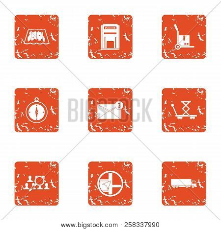 Document Delivery Icons Set. Grunge Set Of 9 Document Delivery Icons For Web Isolated On White Backg