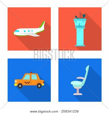 Vector Design Of Airport And Airplane Sign. Collection Of Airport And Plane Vector Icon For Stock.