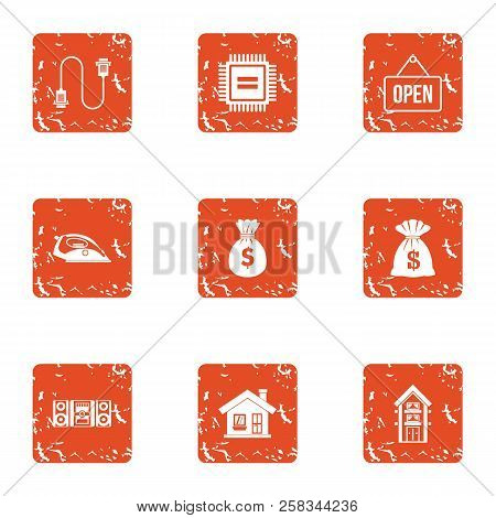 Moneygram Icons Set. Grunge Set Of 9 Moneygram Icons For Web Isolated On White Background