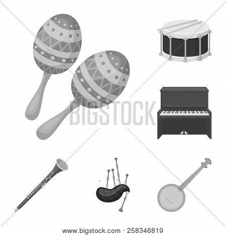 Musical Instrument Monochrome Icons In Set Collection For Design. String And Wind Instrument Vector 