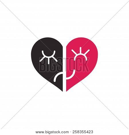 Two Halves Of Heart, Sadness And Joy, Therapy, Icon Of  Psychologist, Psychotherapy, Depression, Neg