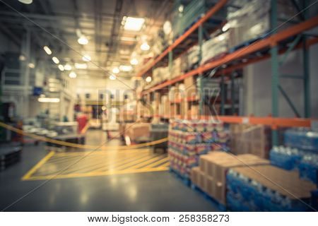 Filtered Tone Blurry Background Huge Warehouse At Wholesale Store In America