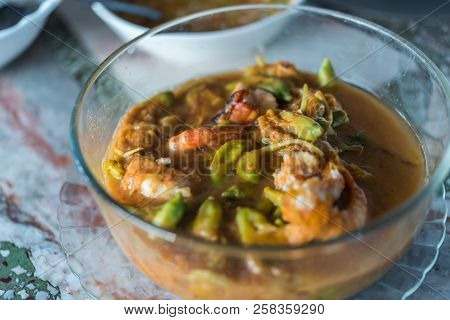 Hot And Sour Katuri Flower Soup For Sale At Thai Street Food Market Or Restaurant In Thailand