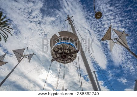 Genoa, (genova) Italy, May 5, 2017 - Bigo, Panoramic Lift In Genoa (genova) In Ancient Harbor, Touri