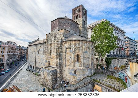 Genoa (genova), Italy, May 05, 2017 - Santo Stefano (saint Stephen) Church In Genoa City Center, Ita