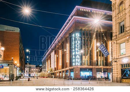 Helsinki, Finland - December 6, 2016: Building Of Stockmann Department Store On Keskuskatu Street In