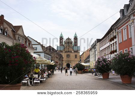 Speyer Cathedral And Classic Retro Building At Speyer Town In Rhineland Palatinate, Germany