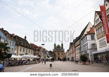 Speyer Cathedral And Classic Retro Building At Speyer Town In Rhineland Palatinate, Germany