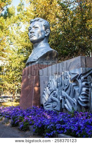 Almaty, Kazakhstan - September 15, 2018: Monument Of Uraz Jandosov On The Street Of Almaty City