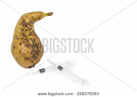 Close-up Boring Trace Of A Codling Moth Cydia Pomonella, In A Wormy Pear. On White Background. With 