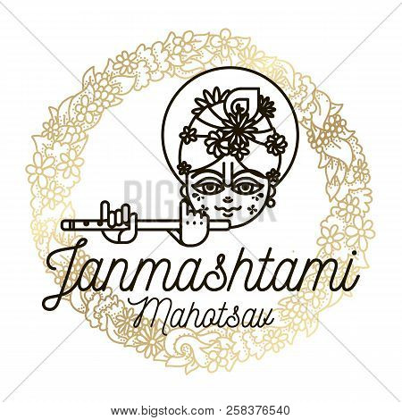 Happy Janmashtami. Vector Logo Design. Usable As Background, Banner, Greeting Card, T-shirt, Print. 