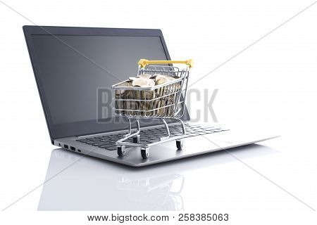 Shopping Cart Full Of Money And Laptop