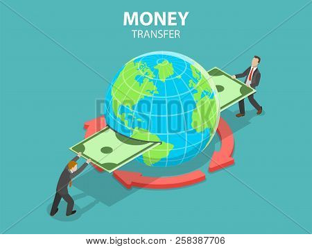International Money Transfer Isometric Flat Vector Concept.