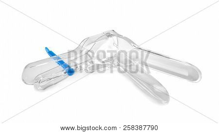 Vaginal Speculum On White Background. Medical Treatment