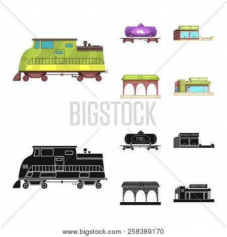 Vector Design Of Train And Station Sign. Collection Of Train And Ticket Stock Symbol For Web.