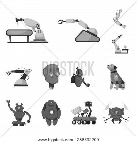 Vector Design Of Robot And Factory Sign. Set Of Robot And Space Vector Icon For Stock.