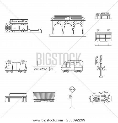 Vector Illustration Of Train And Station Icon. Set Of Train And Ticket Vector Icon For Stock.