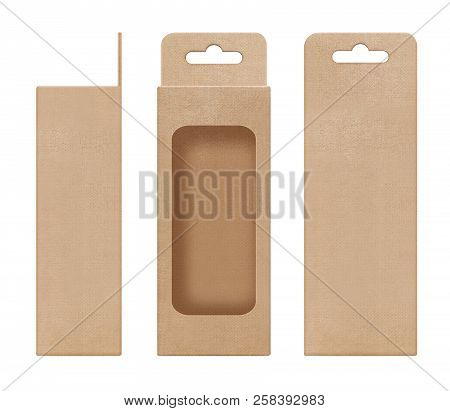 Box, Packaging, Box Brown For Hanging Cut Out Window Shape Open Blank Template For Design Product Pa