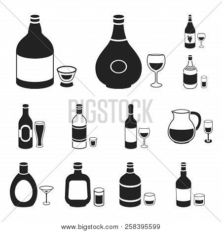 Types Of Alcohol Black Icons In Set Collection For Design. Alcohol In Bottles Vector Symbol Stock We