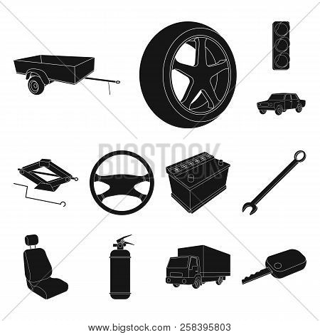 Car, Vehicle Black Icons In Set Collection For Design. Car And Equipment Vector Symbol Stock Web Ill