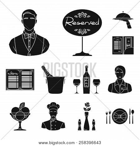 Restaurant And Bar Black Icons In Set Collection For Design. Pleasure, Food And Alcohol Vector Symbo