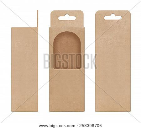 Box, Packaging, Box Brown For Hanging Cut Out Window Shape Open Blank Template For Design Product Pa