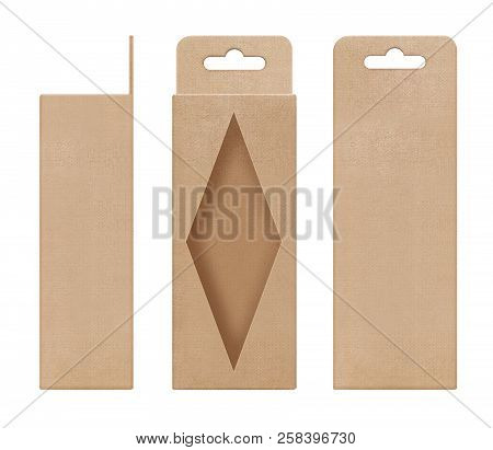 Box, Packaging, Box Brown For Hanging Cut Out Window Shape Open Blank Template For Design Product Pa
