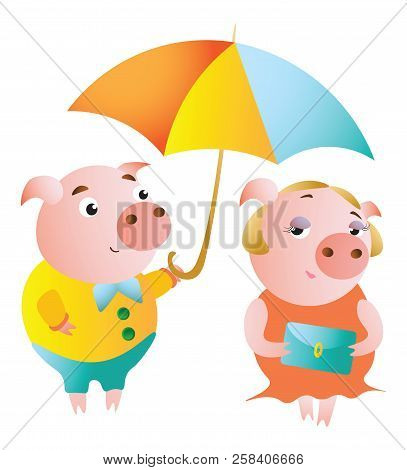 A Couple Of Pigs And A Date Under An Umbrella