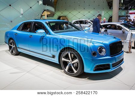 Frankfurt, Germany - Sep 12, 2017: New 2018 Bentley Mulsanne Design Series Luxury Car Showcased At T