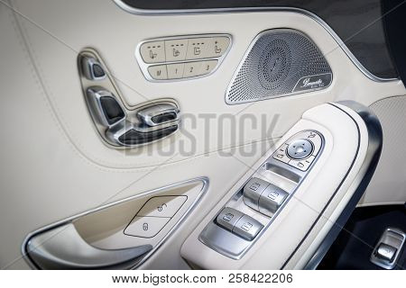 Frankfurt, Germany - Sep 13, 2017: Interior Door View Of The Mercedes Amg S65 Cabriolet Car Showcase