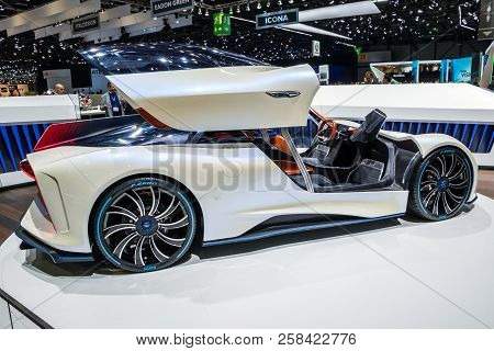 Geneva, Switzerland - March 6, 2018: Techrules Ren Turbine-powered Supercar Showcased At The 88th Ge
