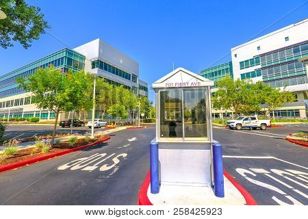 Sunnyvale, California, United States - August 12, 2018: Yahoo Security Checkpoint At Yahoo Inc Headq