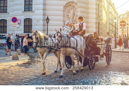 Vienna, Austria - 19.08.2018: Horse-drawn Carriage Or Fiaker, Popular Tourist Attraction, On Michael