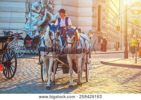Vienna, Austria - 19.08.2018: Horse-drawn Carriage Or Fiaker, Popular Tourist Attraction, On Michael