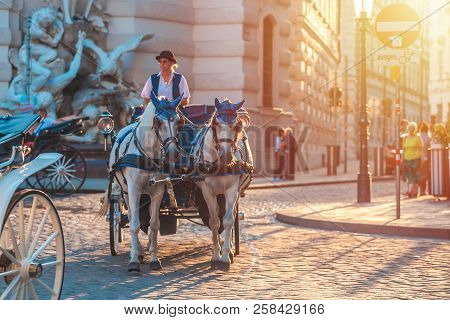 Vienna, Austria - 19.08.2018: Horse-drawn Carriage Or Fiaker, Popular Tourist Attraction, On Michael