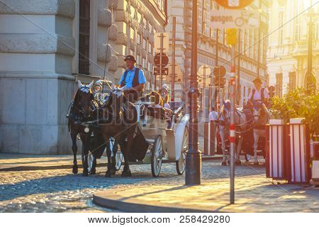 Vienna, Austria - 19.08.2018: Horse-drawn Carriage Or Fiaker, Popular Tourist Attraction, On Michael