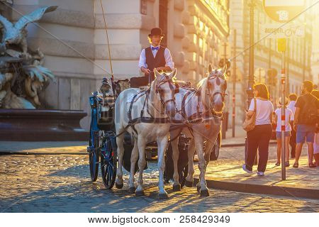 Vienna, Austria - 19.08.2018: Horse-drawn Carriage Or Fiaker, Popular Tourist Attraction, On Michael
